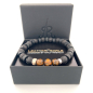 Preview: LeatherPearl Armband mit Tigerauge und schwarzem Lavastein