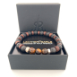 Preview: LeatherPearl Armband mit Tigerauge und schwarzem Lavastein