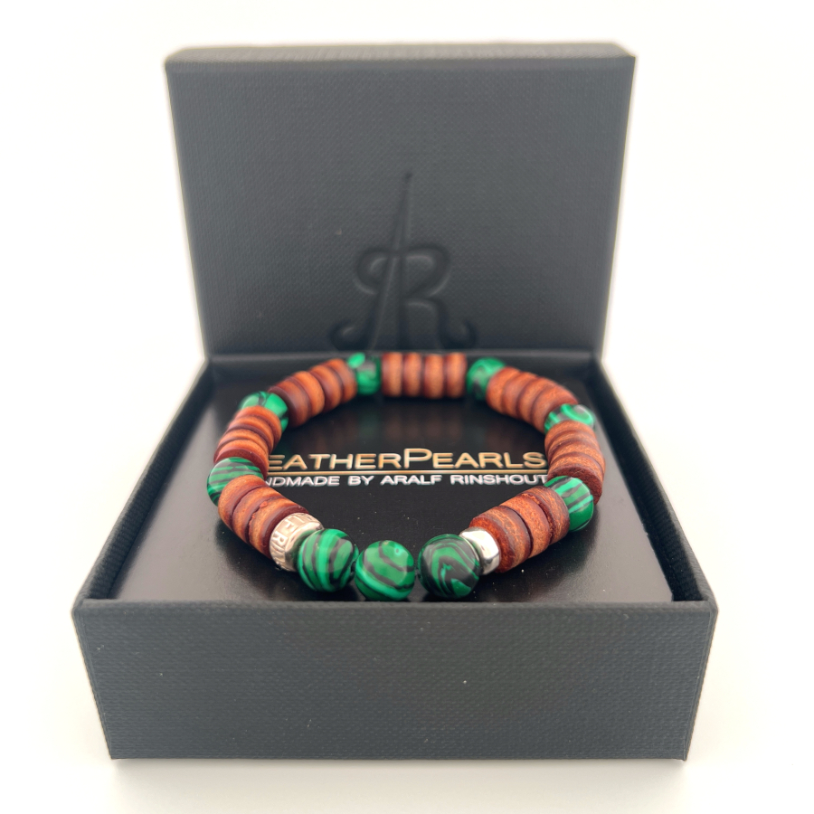 LeatherPearl Armband mit Malachit